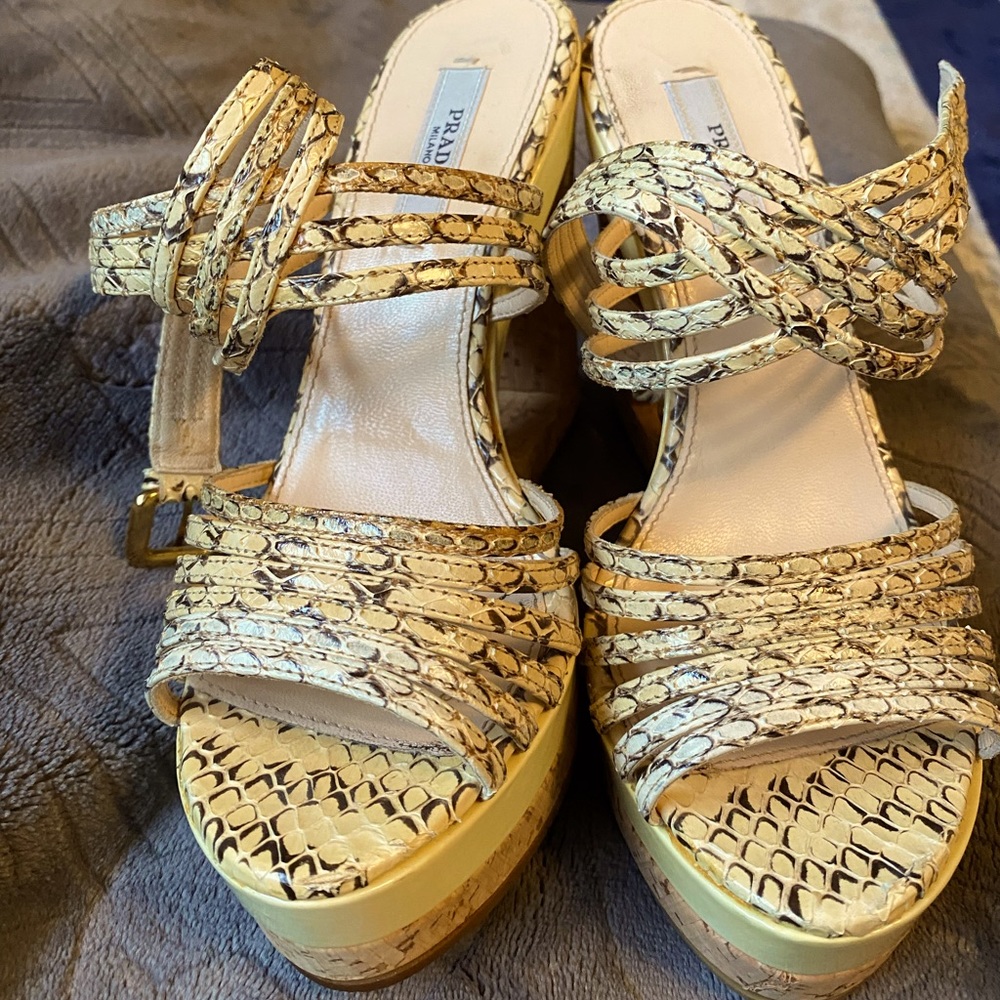 Prada Snakeskin Wedge Sandals